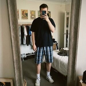 Southpole Mens Plaid Shorts Blue Black White Checkered Size 36 Y2K Streetwear